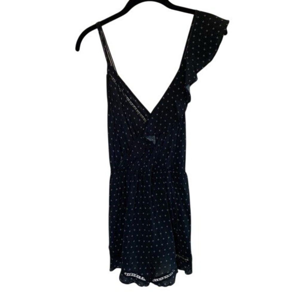 Free People Intimately Women's One Of These Days Romper Small Ruffle Black Print